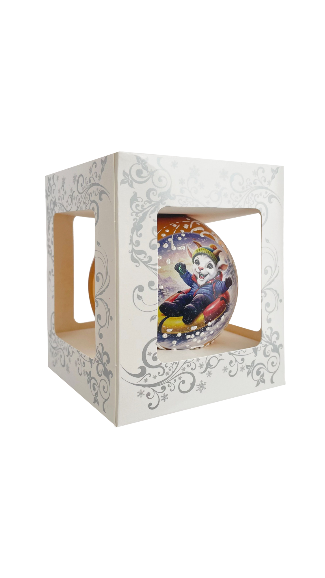 Козлик на ватрушке, шар 8 см, белый глянец